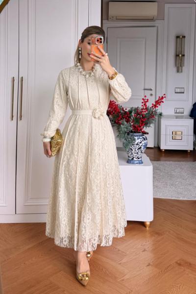 Sümbül Elbise Krem Krem