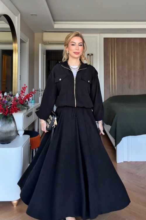 Sümeyra Etekli Takım Siyah Siyah