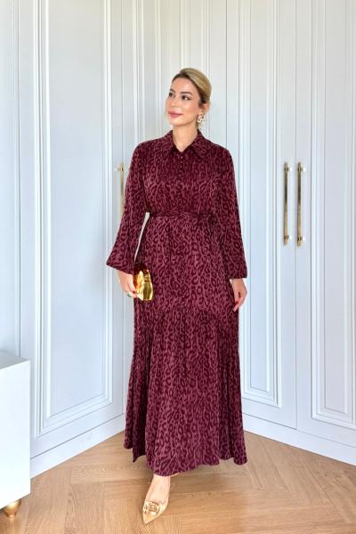 Sümeyye Cupra İpek Elbise Bordo