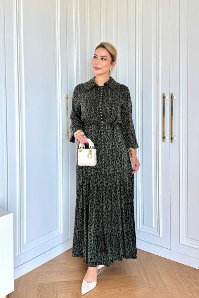 Sümeyye Cupra İpek Elbise Haki