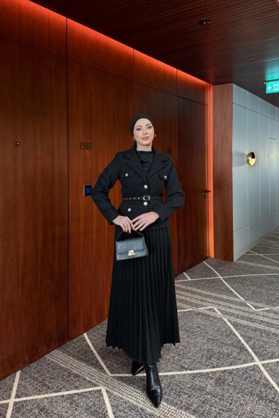 Tuğba Etekli Takım Siyah Siyah