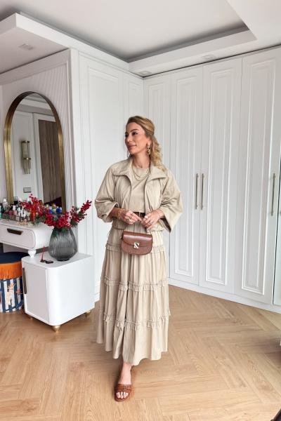 Tutku Elbise Takım Krem