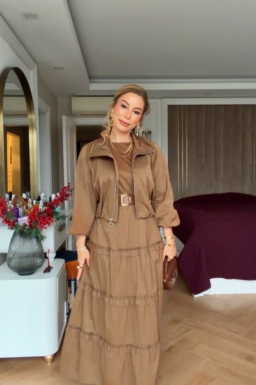 Tutku Elbise Takım Yağ Yeşili Taba