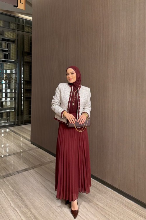 Yakamoz Etekli Takım Bordo  BORDO