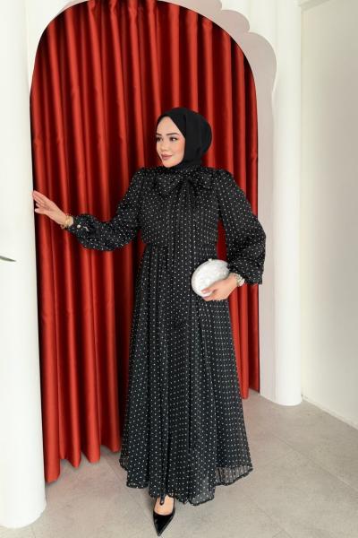 Yaprak Elbise Siyah Siyah