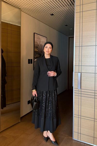 Yasemin Etekli Takım Siyah Siyah