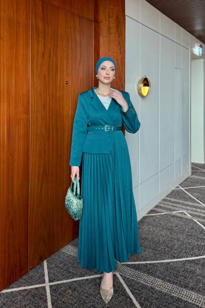 Yelda Elbise Petrol Yeşili Petrol Yeşili