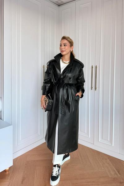 Yüsra Trençkot Siyah Siyah