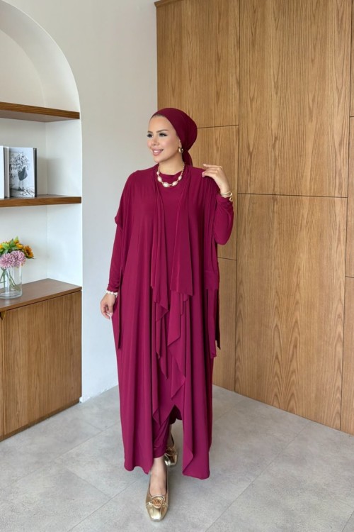 Zarife Üçlü Pantolon Takım Bordo BORDO