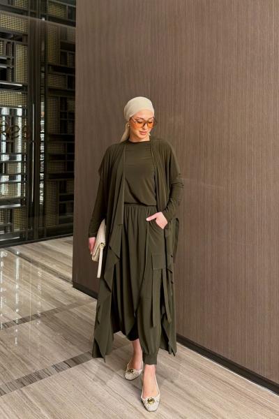 Zarife  Üçlü Pantolon Takım Haki Haki