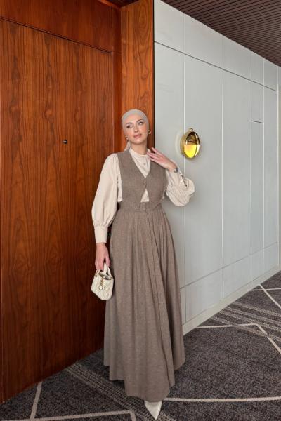 Zerrin 3'lü Tesettür Takım Vizon