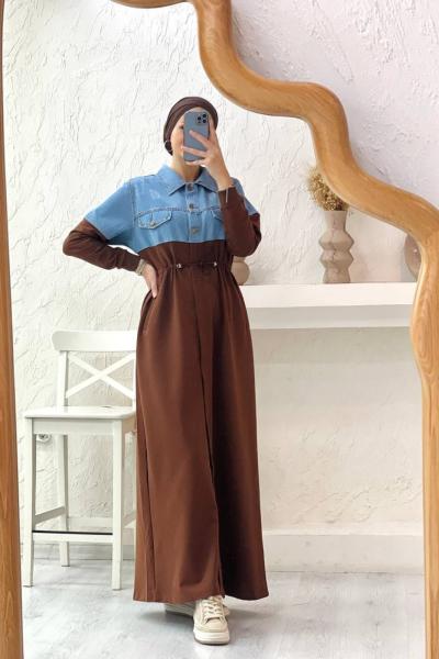 3344 Kot Detay Pamuklu Penye Elbise