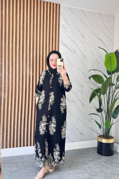 Osmanlı Desen Pamuklu Viskon Elbise