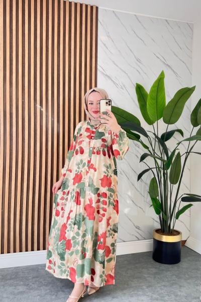 Serçe Pamuklu Viskon Elbise