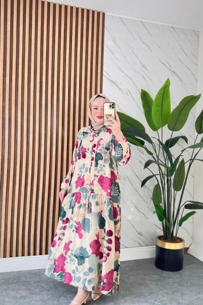 Serçe Pamuklu Viskon Elbise