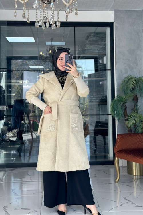 Angora Taşlı Kaban Bej Bej