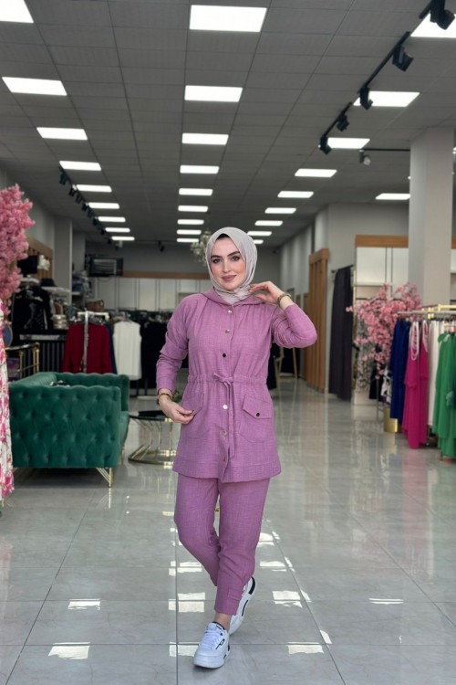 Aysima Pantolon Takım-Gül Kurusu Gül