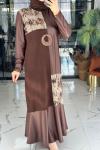 Deri Kombin Elbise Kahverengi Kahverengi