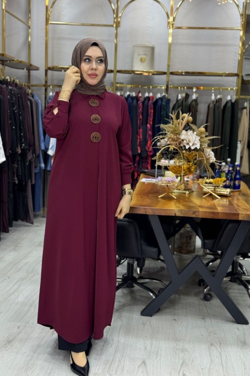 Gizli Düğmeli Gömlek Bordo Bordo