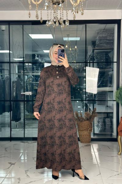 İzgi Elbise Kahverengi Kahverengi