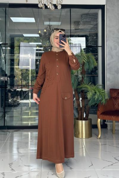 Kabartma Desenli Elbise Taba Taba