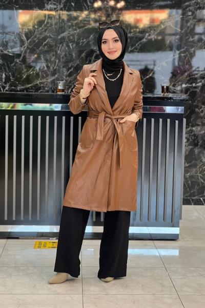 Kemerli Deri Trenç Taba Taba