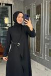 Kuş Gözü Detaylı Elbise-Siyah Siyah