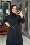 Kuş Gözü Detaylı Elbise-Siyah Siyah