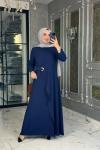Kuş Gözü Detaylı Elbise-Lacivert Lacivert