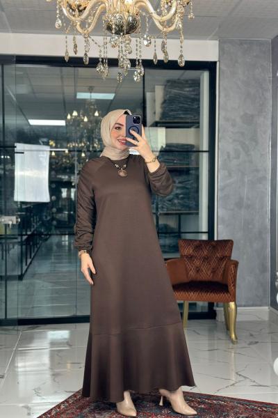 Kuvars Reglan Kol Elbise-A.Kahve Acı Kahve