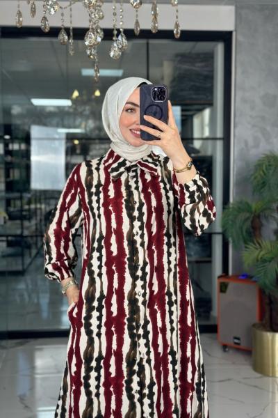 Lenna Uzun Gömlek-Bordo Bordo