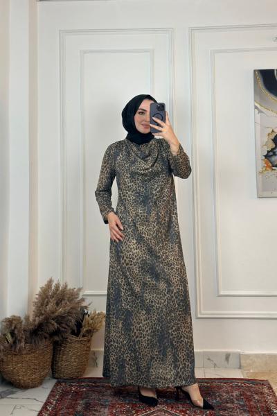 Leopar Degaje Yaka Elbise-Leopar Leopar
