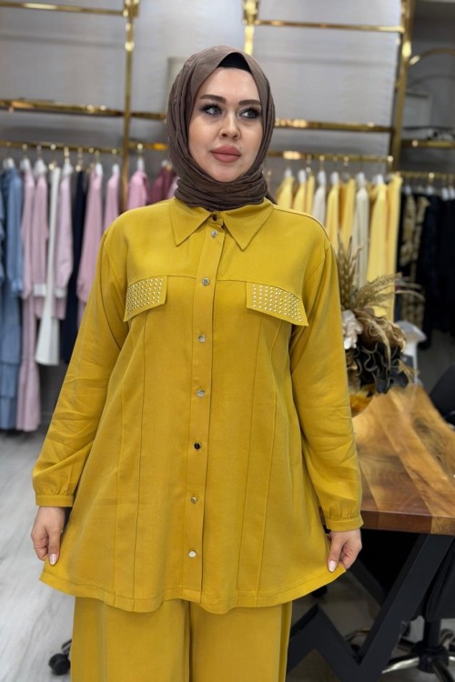 Sahra Tencel Takım Hardal Hardal Sarısı