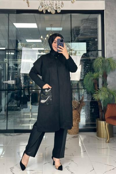 Süet Tasarım Yelek Siyah Siyah