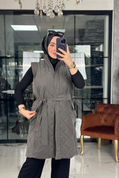 Taşlı Kapitone Yelek Antrasit Antrasit