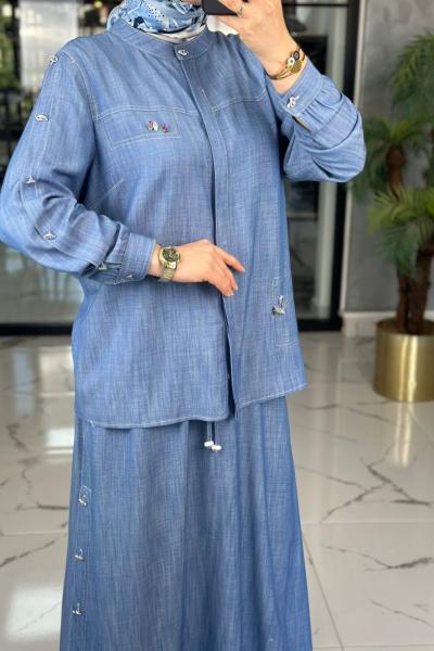 Tencel İkili Takım-Mavi Mavi