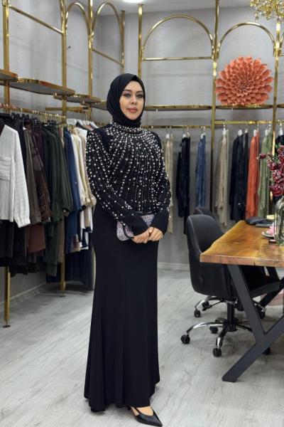 Venüs Abiye Elbise Siyah Siyah