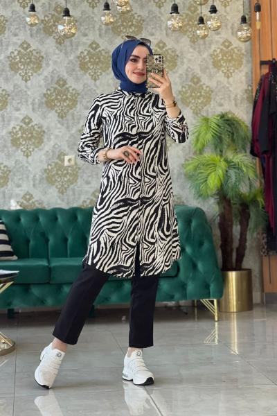 Zebra Desen Gömlek Siyah Siyah