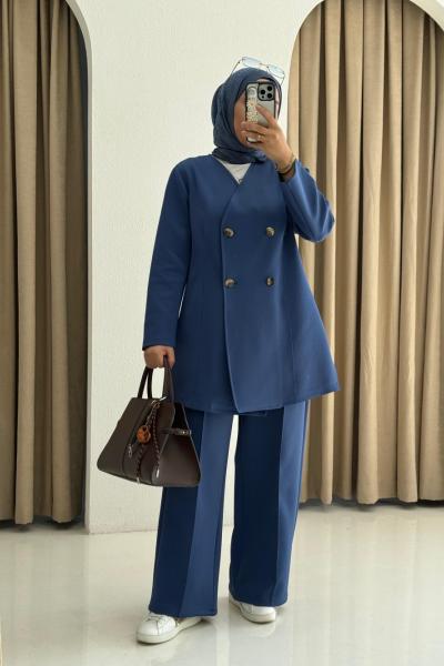 Scuba Ceketli Takım İndigo