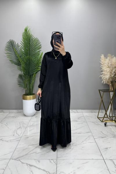 Burcu Kadife Elbise Siyah Siyah