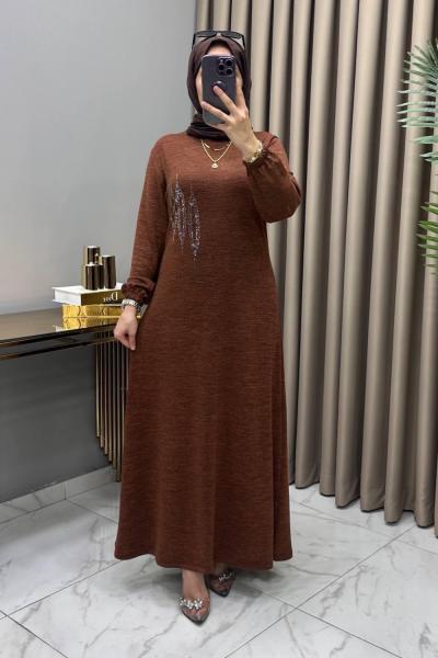 Çağla Triko Elbise Kahve Kahverengi