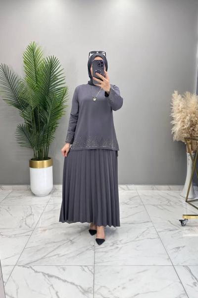 Cennet Taşlı Takım Gri Gri