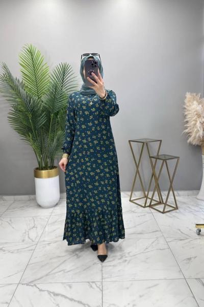 Çiçek Elbise Petrol Yeşili Petrol Yeşili