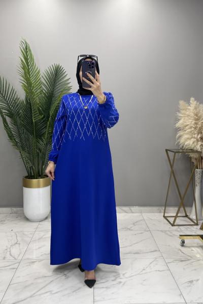 Çisem Abiye Elbise Saks Saks Mavisi