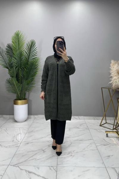 Dantel Hırka Haki Haki