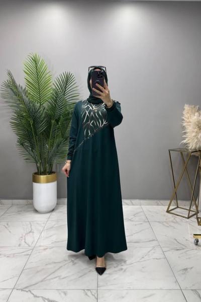 Dolunay Taşlı Elbise Zümrüt Zümrüt