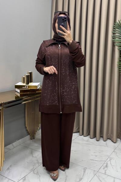 Efsane Taşlı Takım Kahve Kahverengi