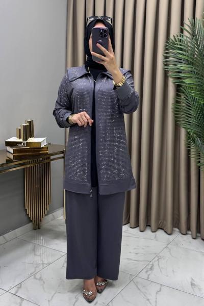 Efsane Taşlı Takım Füme Füme