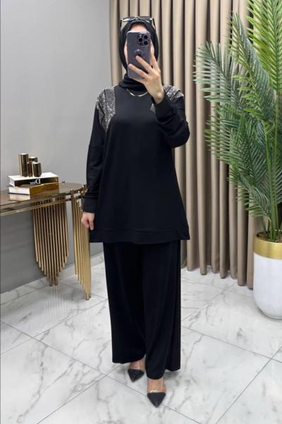 Gizem Taşlı Takım Siyah Siyah