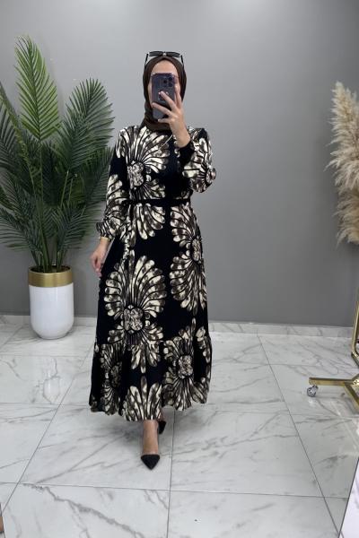 Güllü Elbise Siyah Siyah